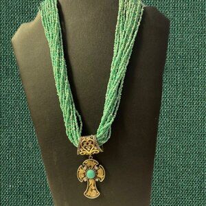 Turquoise long necklace with small cross